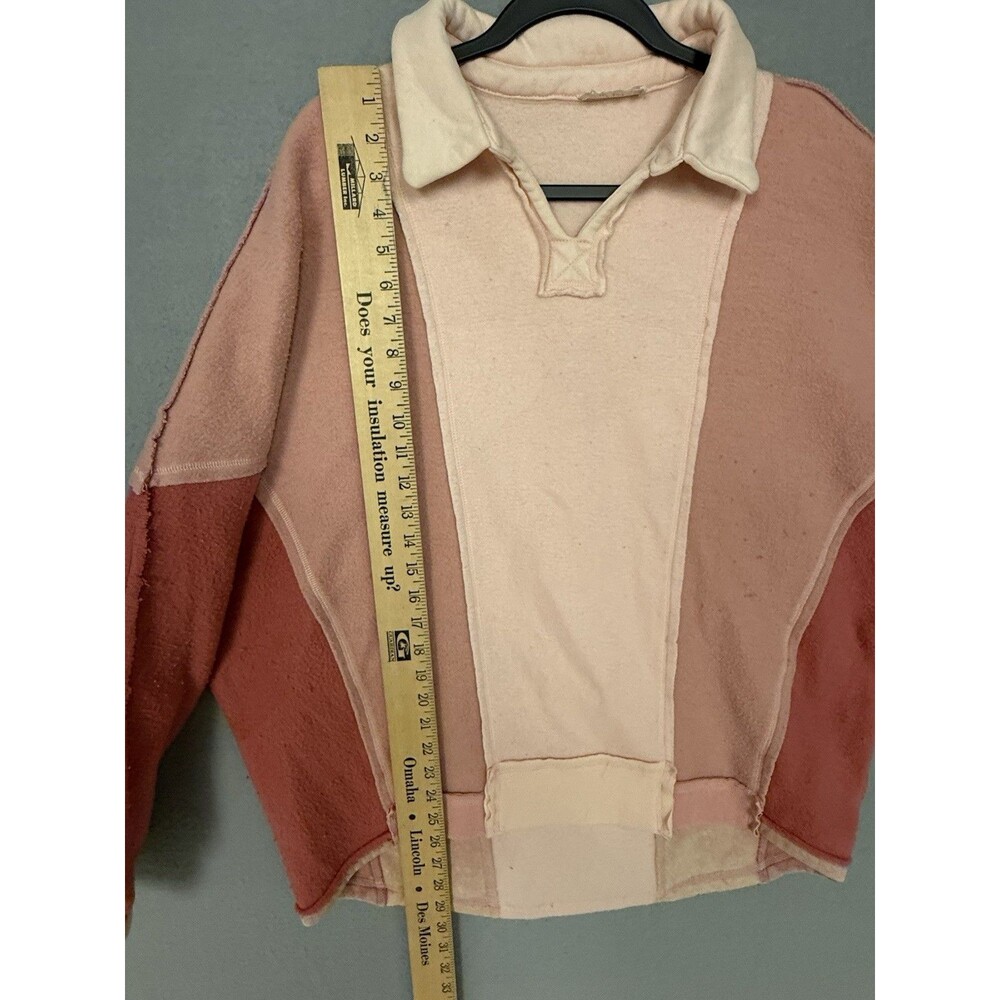 New In Womens Oversized Colorblock Sweatshirt Pullover Collared Pink M/L - Picture 5 of 9